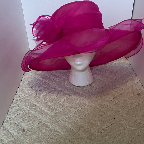 Anthony Accessories - Chic Fuchsia Women's Hat with Floral Accent Church/Easter/Tea/Derby